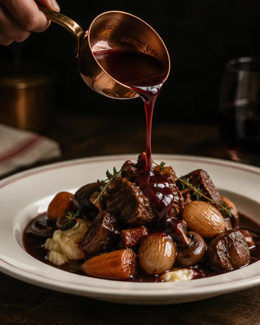 Bœuf bourguignon, sept heures de cuisson.